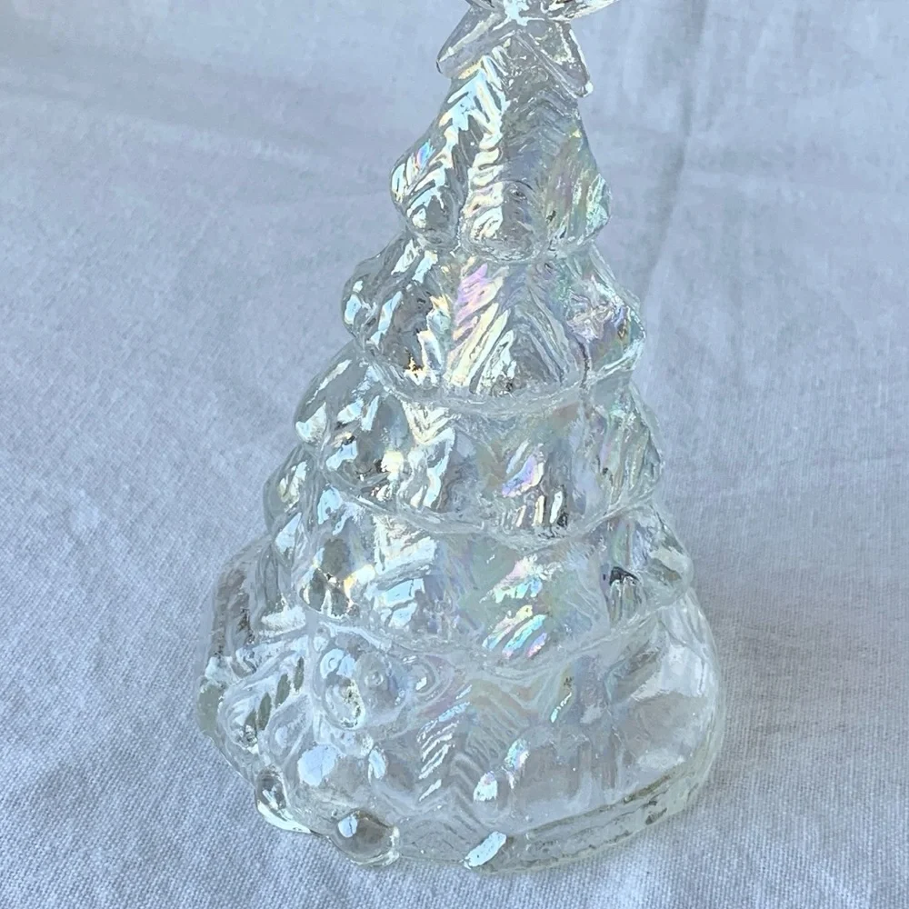 Carnival Iridescent Clear Glass Hollow Christmas Tree with Teddy Bear & Star